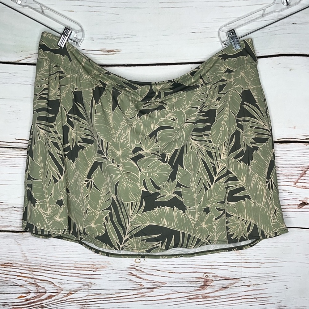 Denim & Co. Sz 28W Tropical Floral Print Bathing Suit Swim Skirt w/ Inner Panty